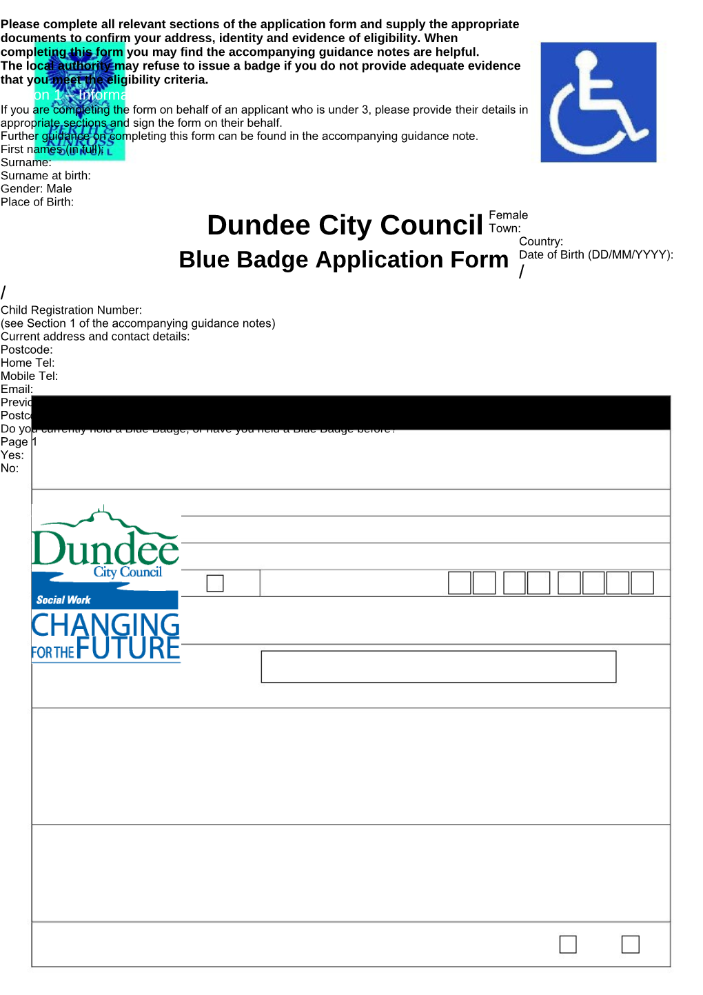 Blue Badge Application Form