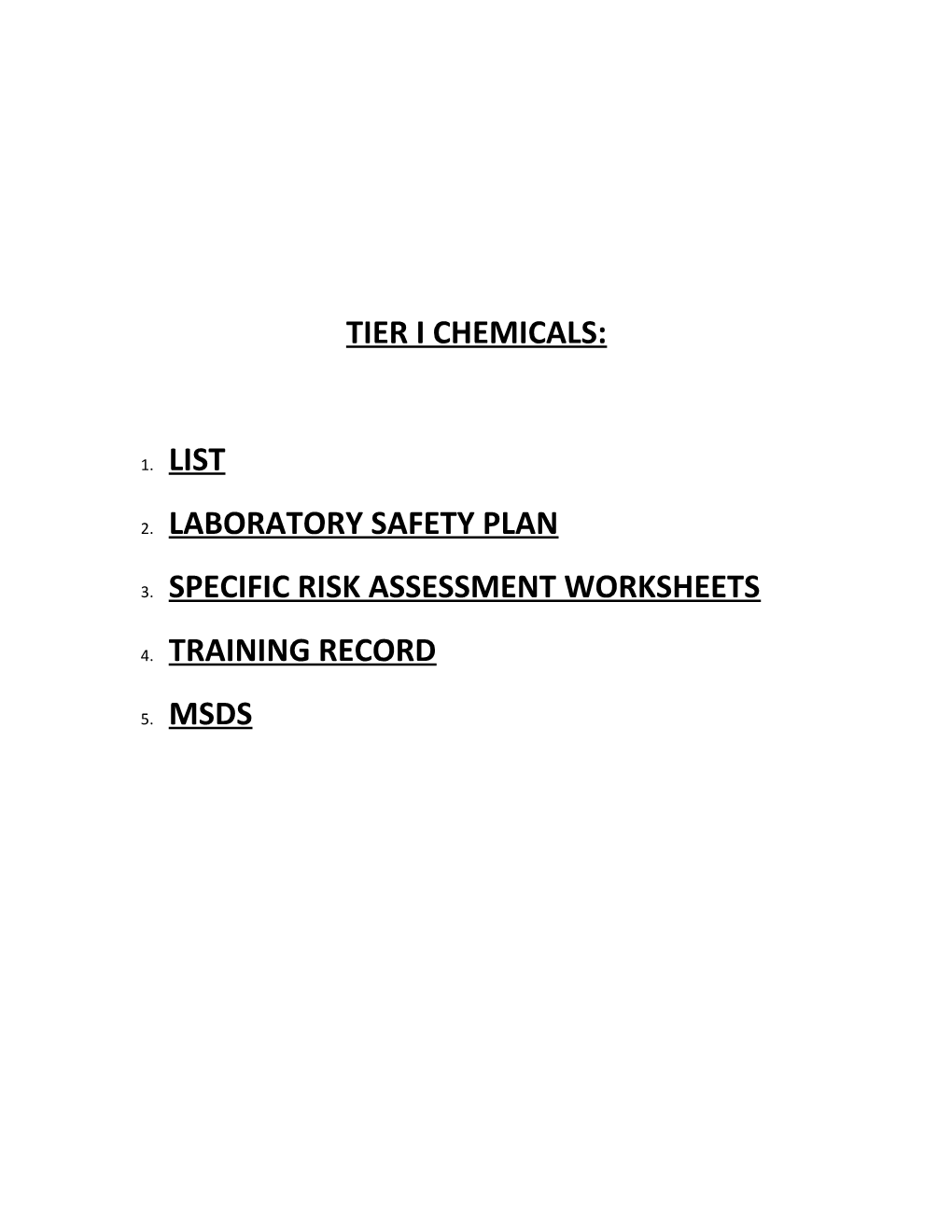 Tier I Chemicals