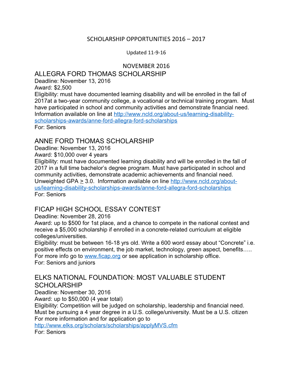 Allegra Ford Thomas Scholarship