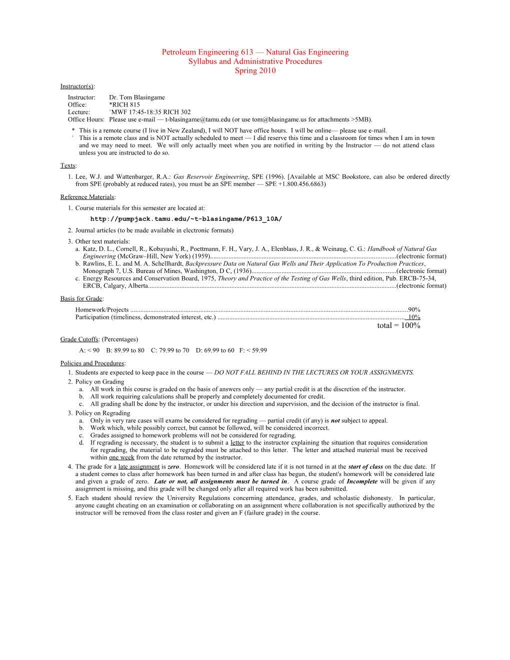 (Draft 22 January 2010) Petroleum Engineering 613