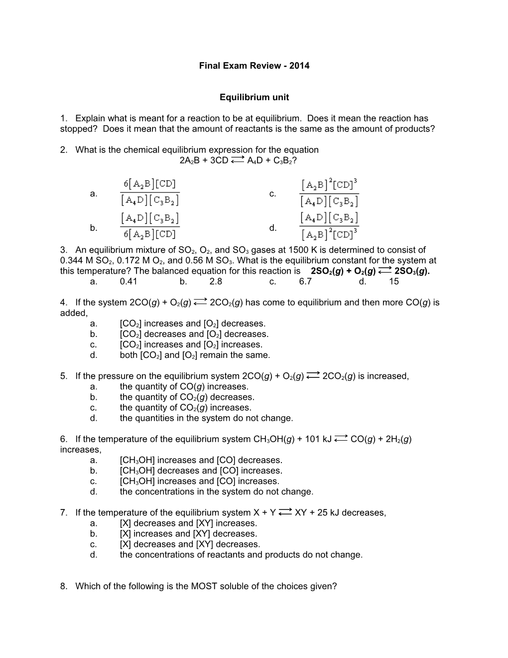 Final Exam Review - 2014