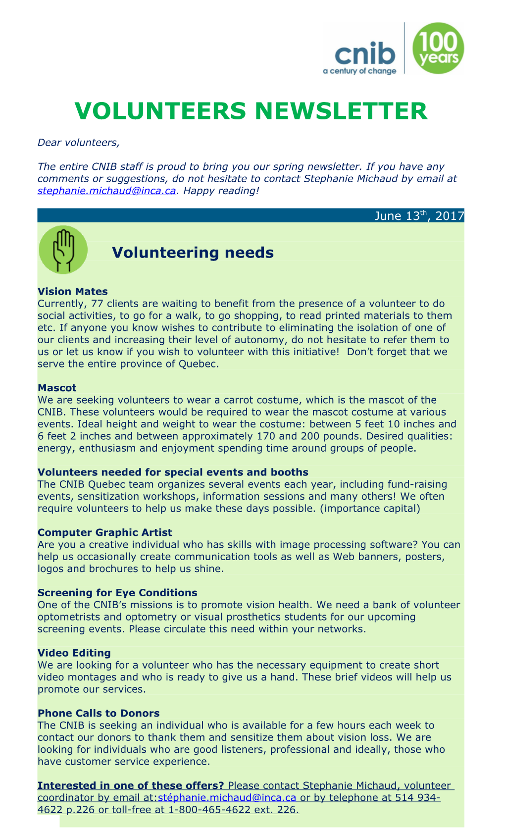 Volunteers Newsletter