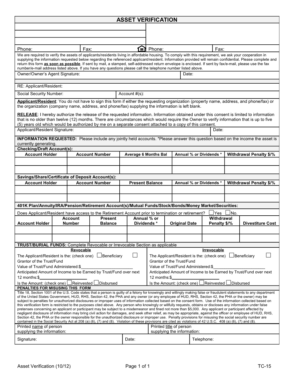 Asset Verification (10/12) Page 1 of 1 TC-15