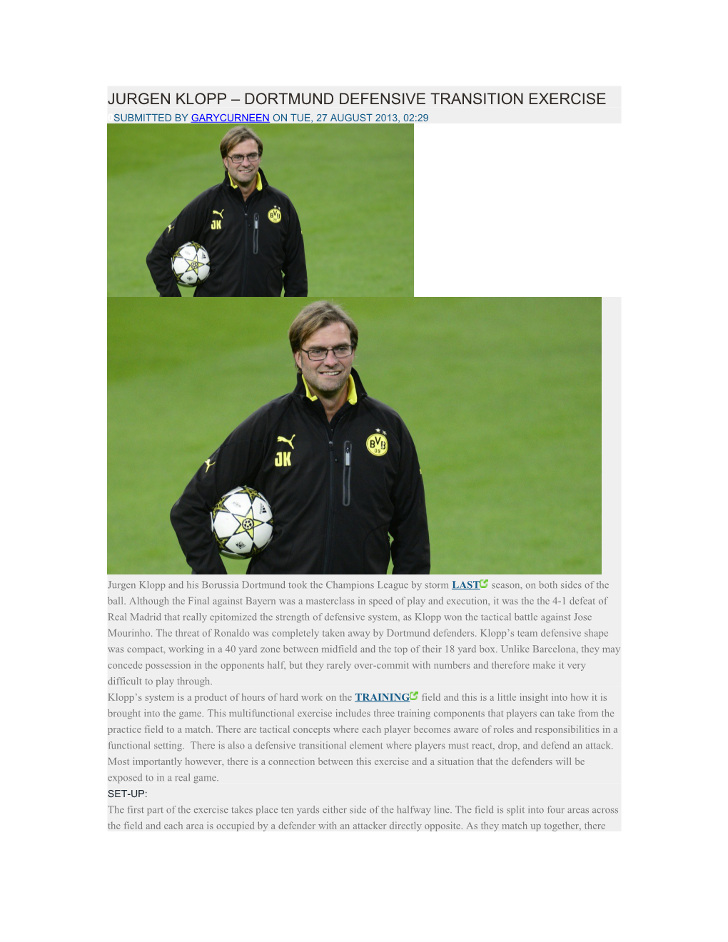 Jurgen Klopp Dortmund Defensive Transition Exercise