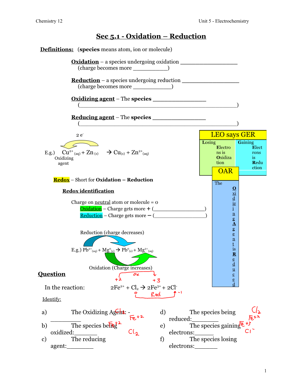 Sec 5.1 - Oxidation Reduction