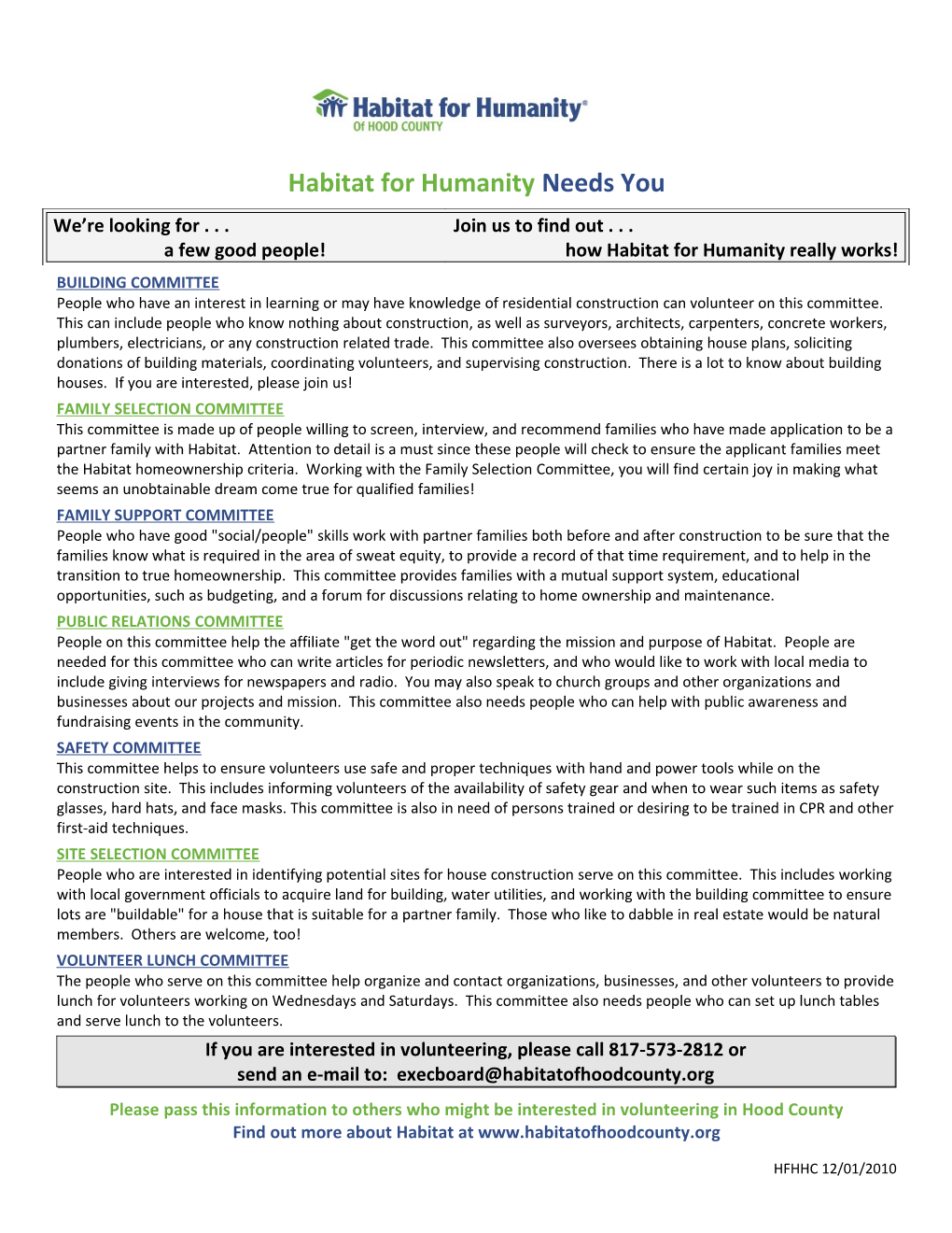 Habitat for Humanity Needs You