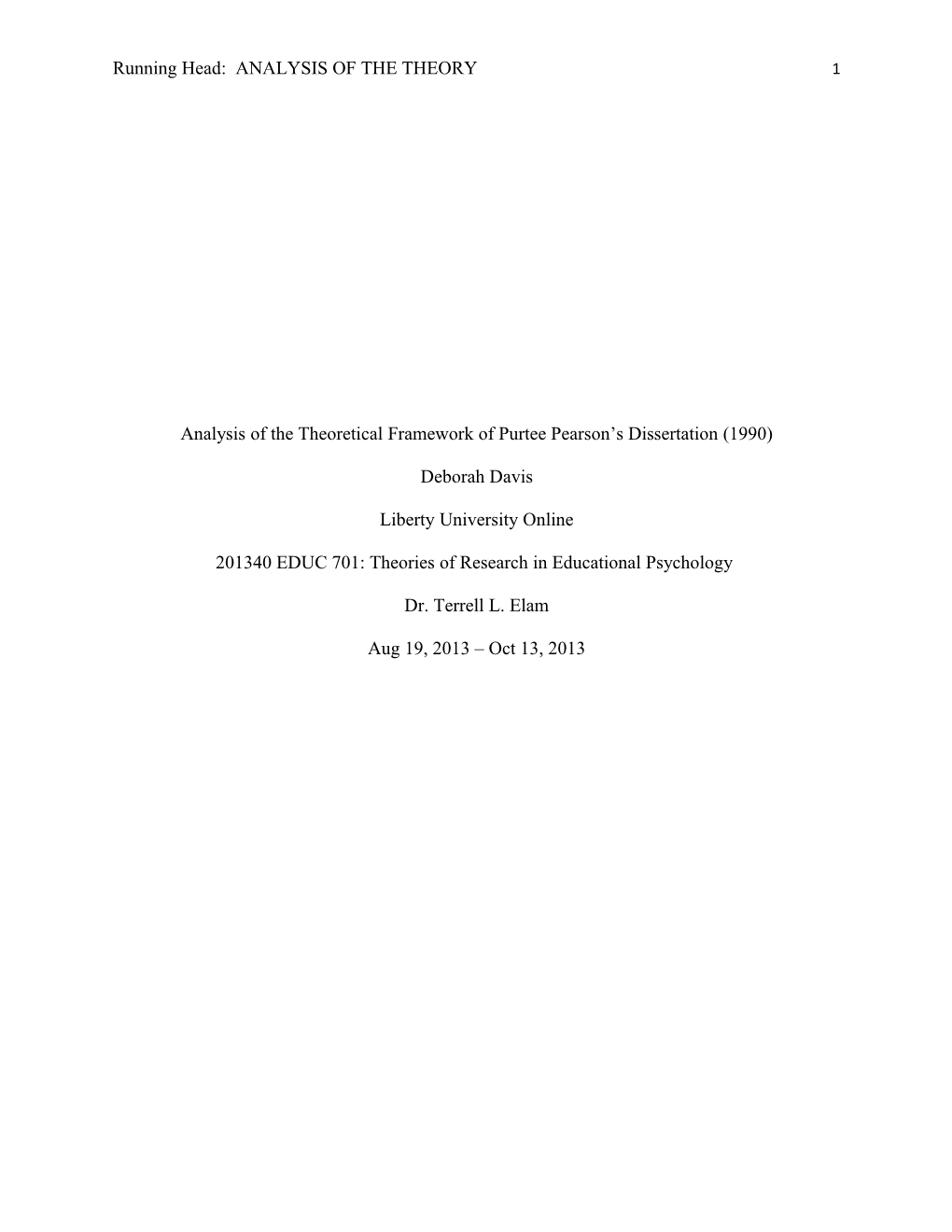 Analysis of the Theoretical Framework of Purtee Pearson S Dissertation (1990)