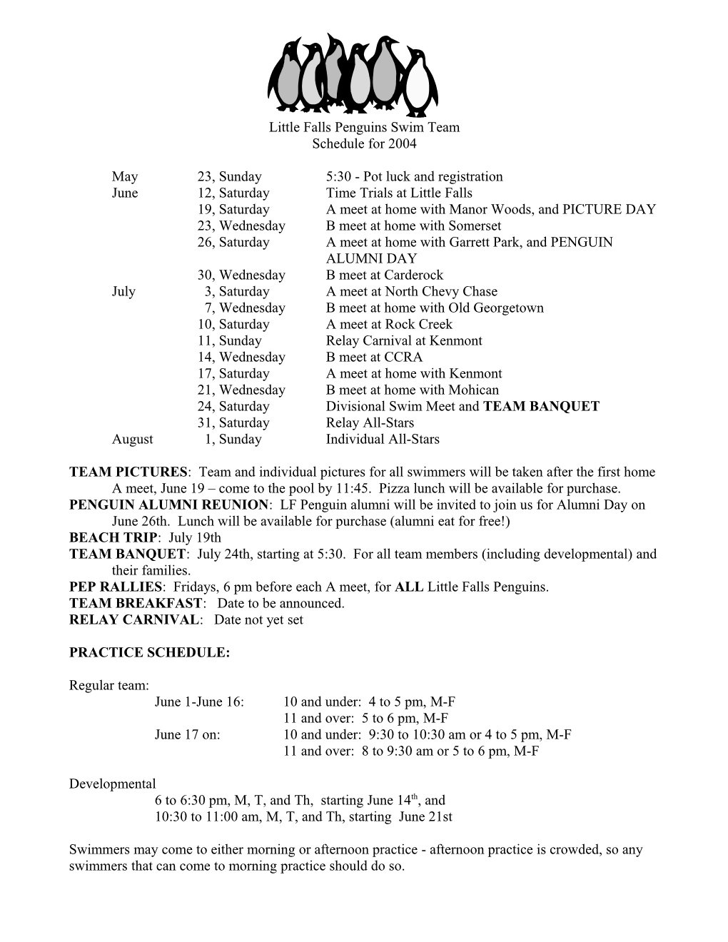 Little Falls Swim Team - Potluck for Registration