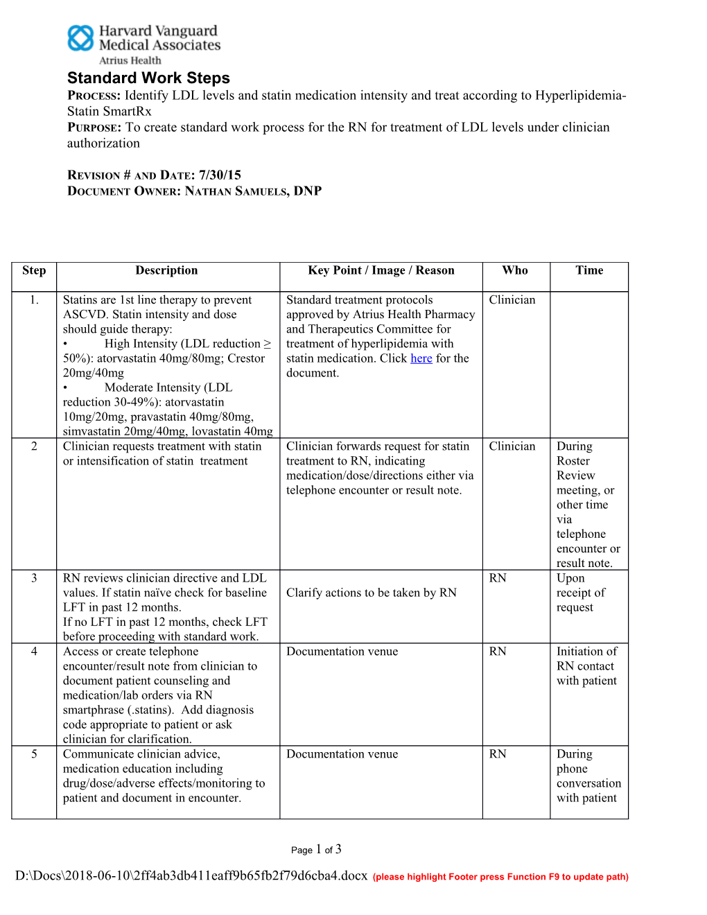 Template for Writing Standard Work Steps