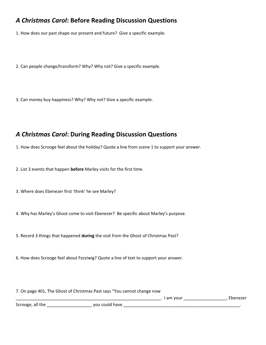 A Christmas Carol: Before Reading Discussion Questions