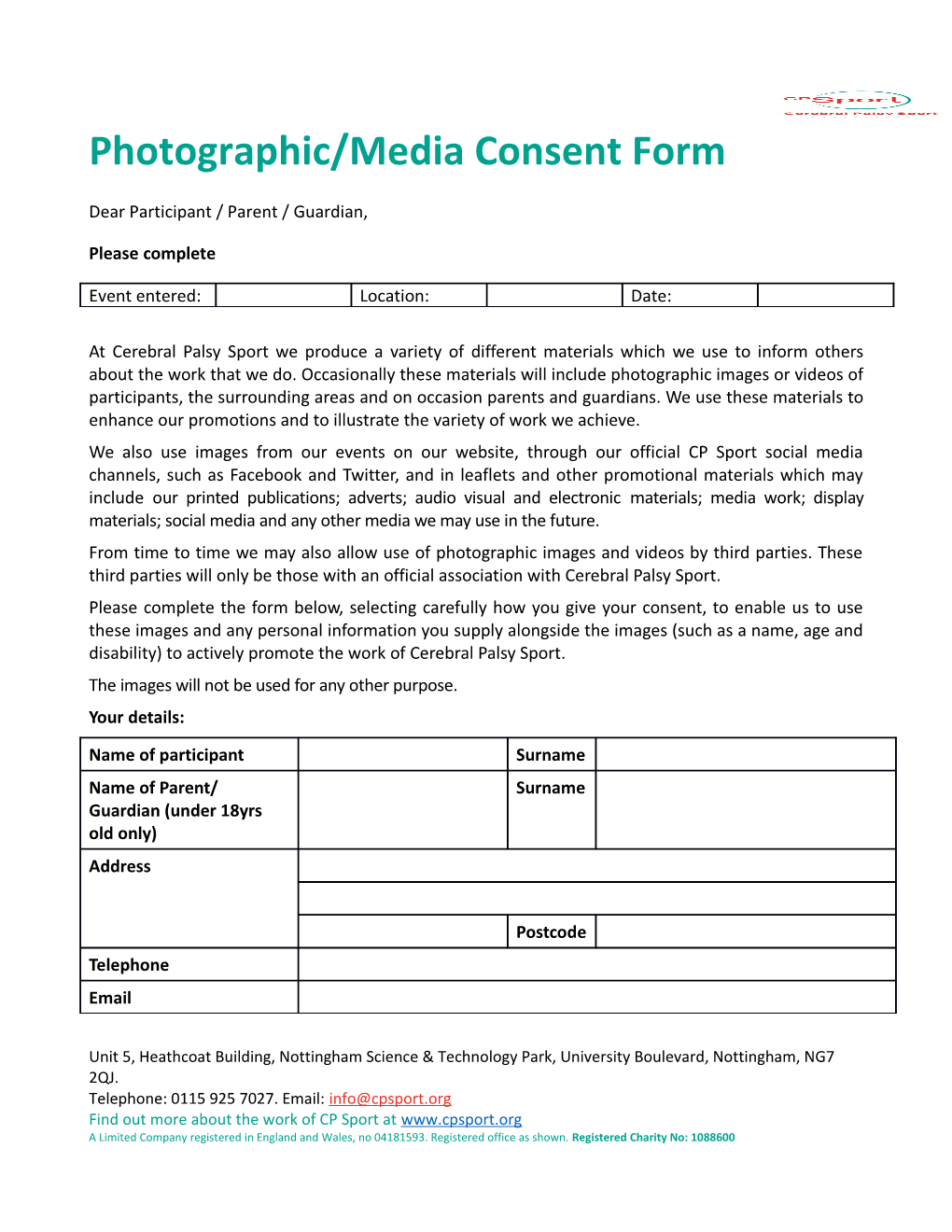 Photographic/Media Consent Form