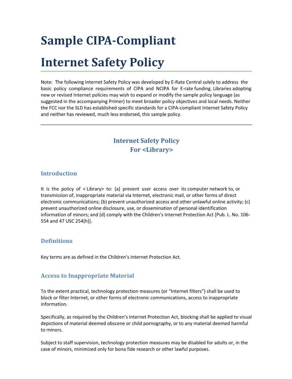 Internet Safety Policies and CIPA