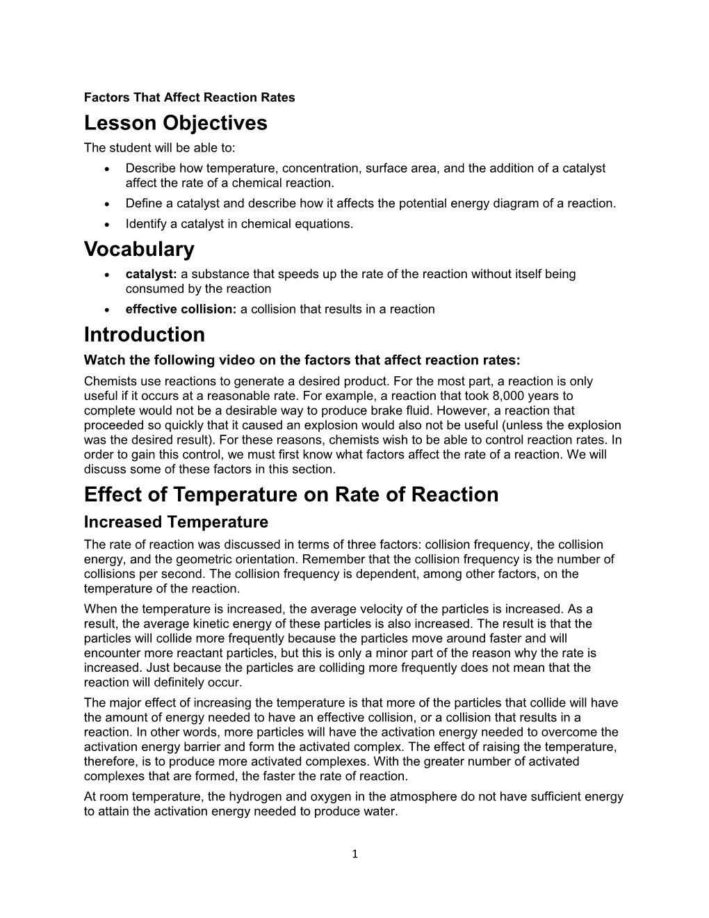 Factors That Affect Reaction Rates