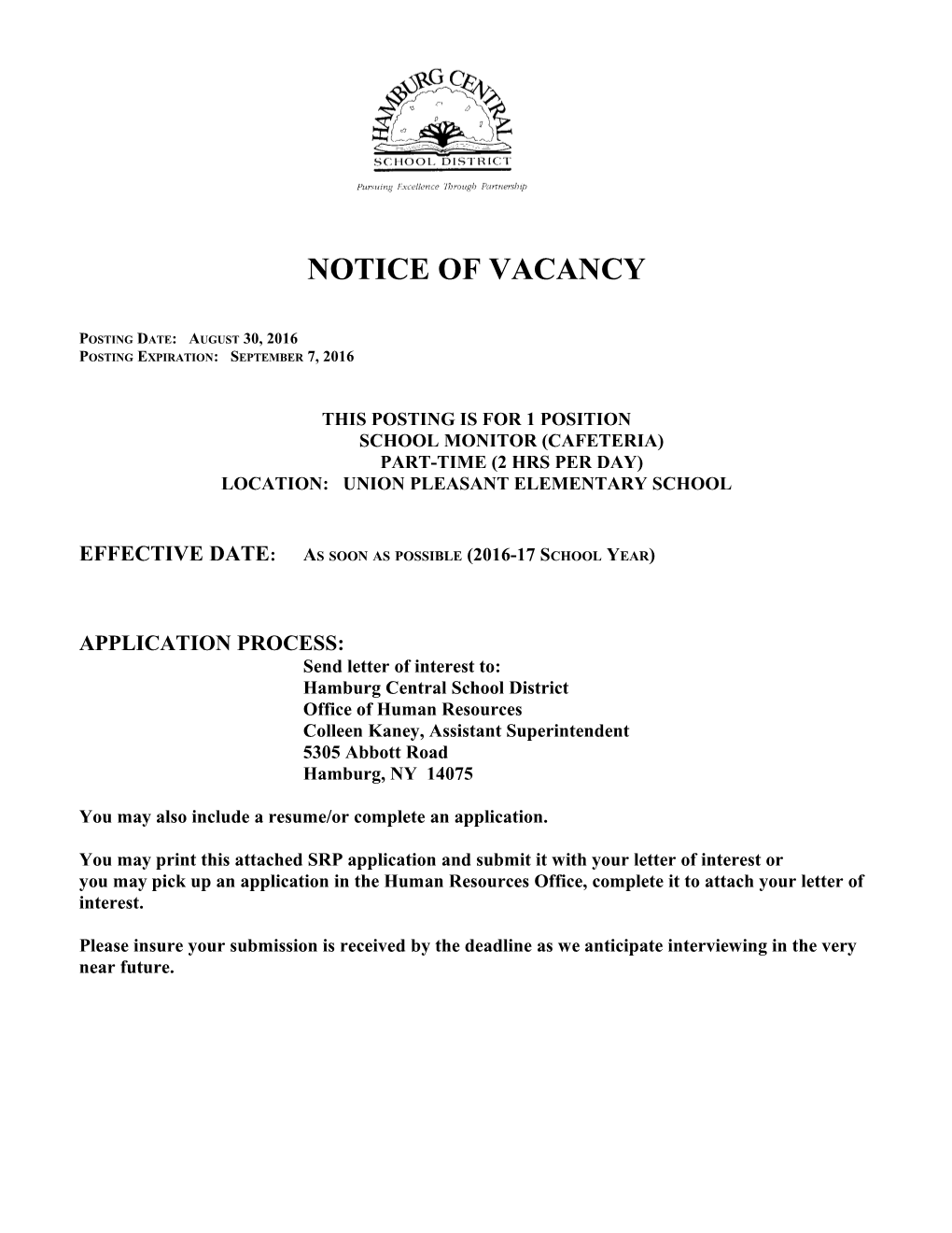 Notice of Professional Vacancy
