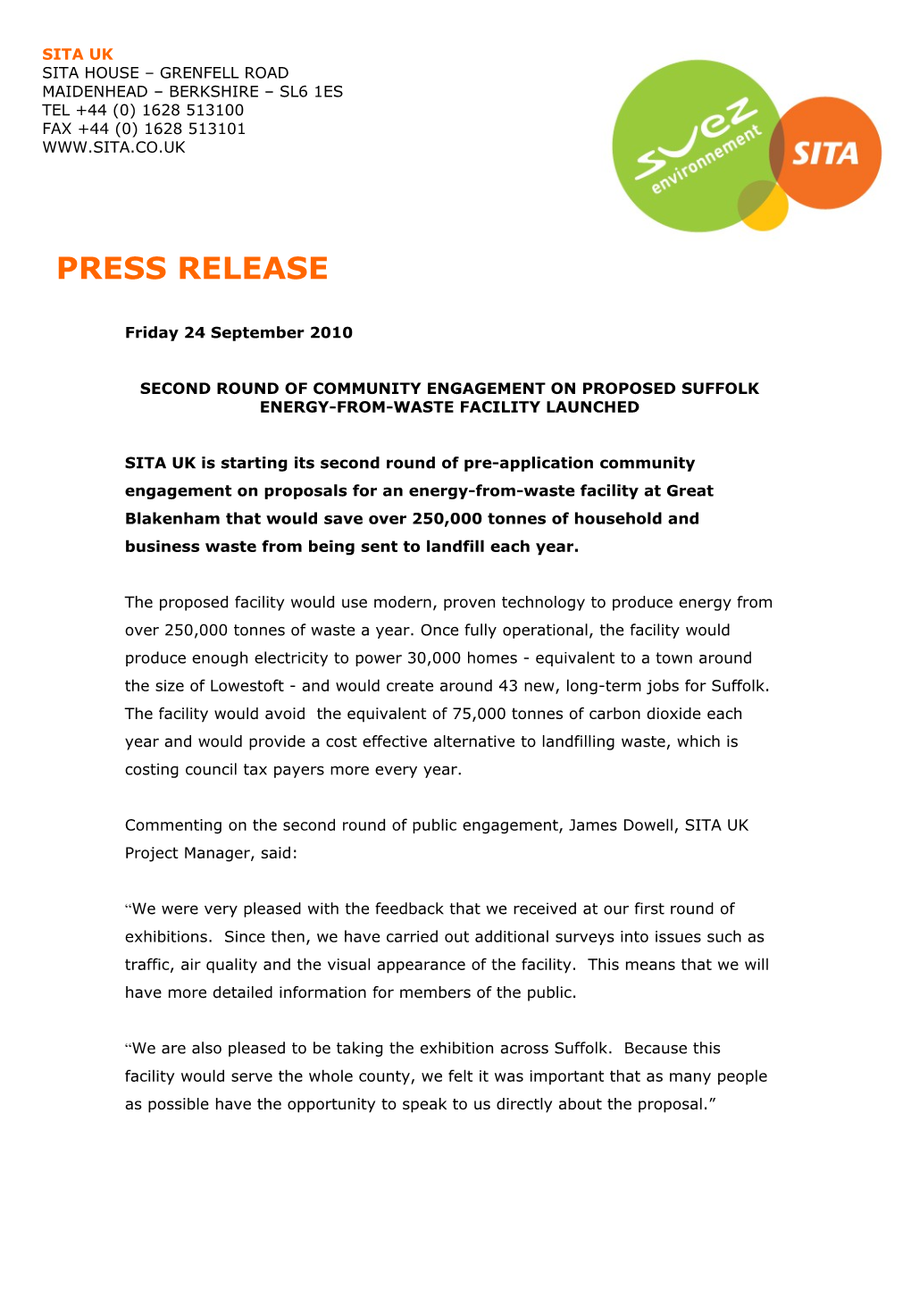 SITA UK - Press Release