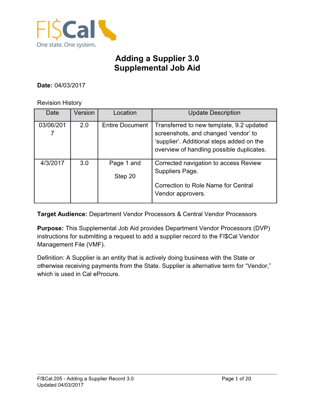 Adding a Supplier3.0 Supplemental Job Aid