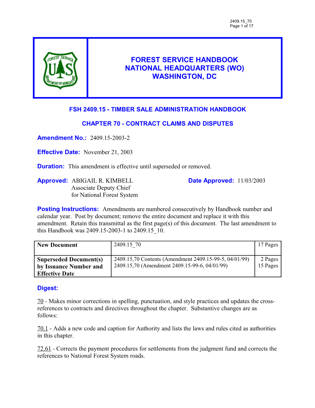 Fsh 2409.15 - Timber Sale Administration Handbook