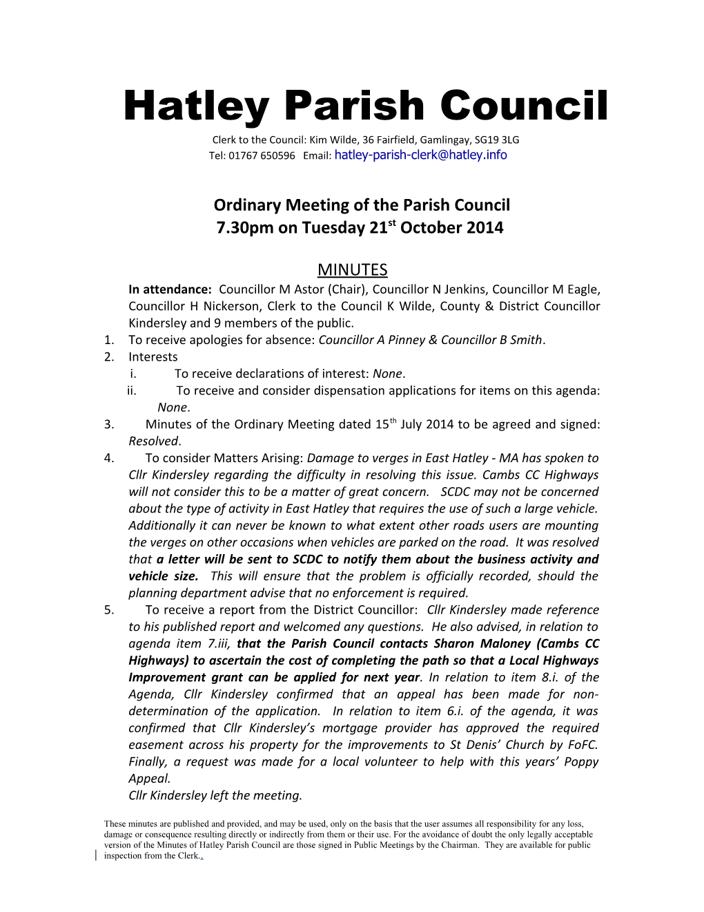 Hatley Parish Council