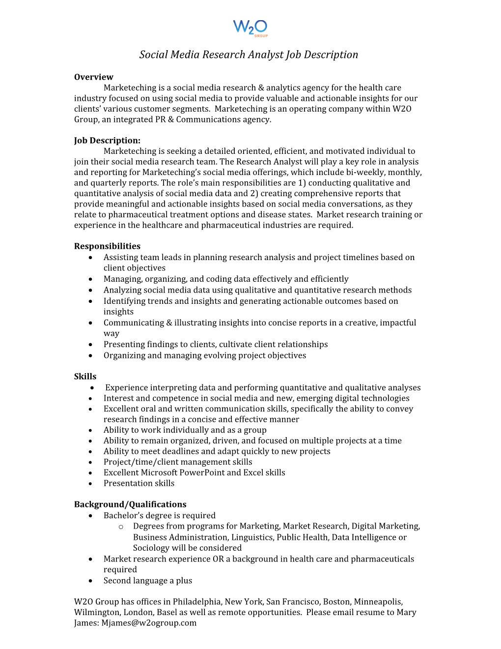 Social Media Research Analyst Job Description