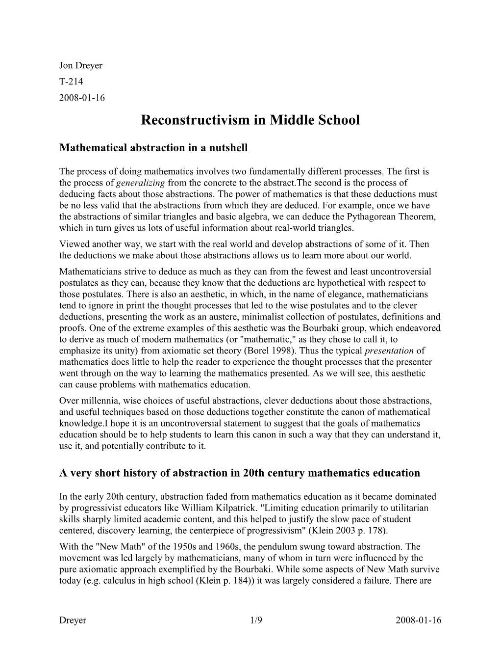 Reconstructivism in Middle School