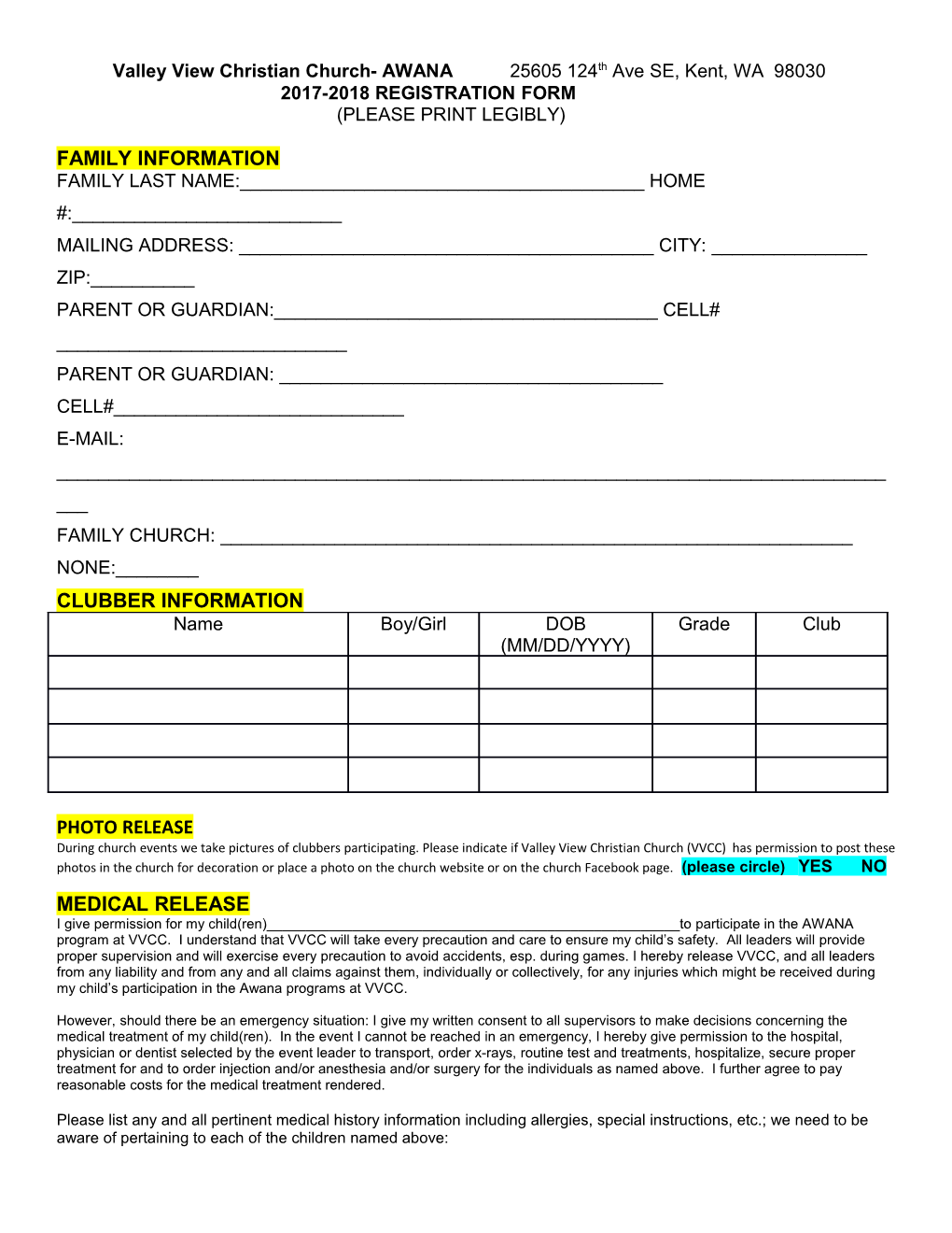 2017-2018 Registration Form