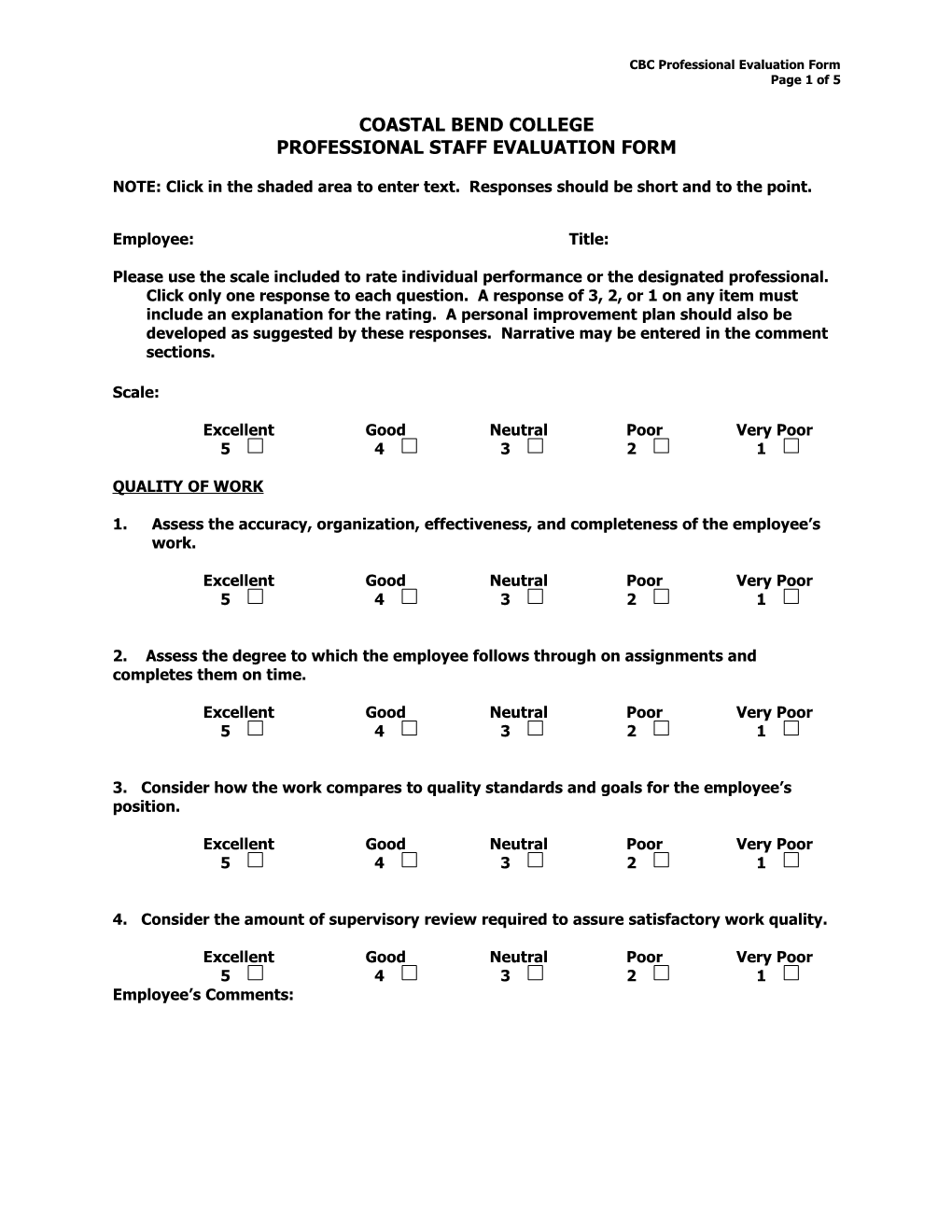 CBC Professional Evaluation Form