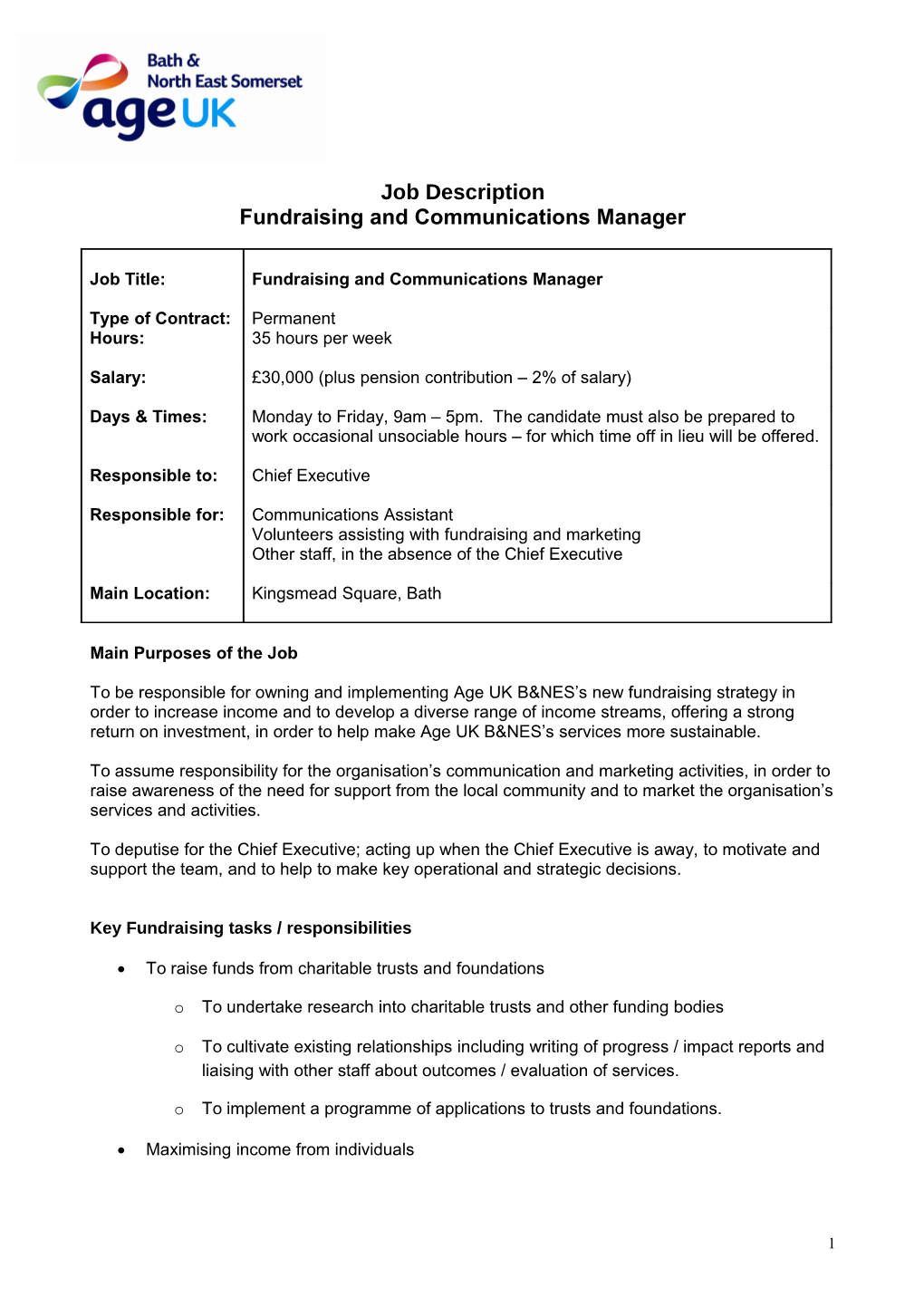 Fundraising and Communications Manager