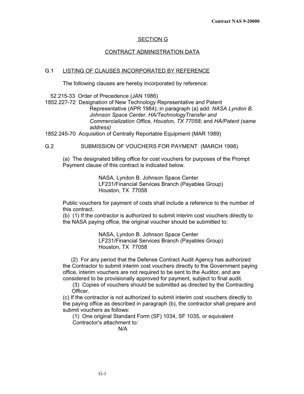 G.1 Listing of Clauses Incorporated by Reference