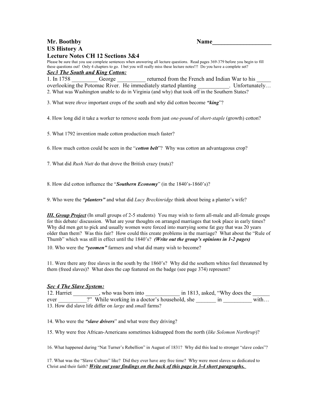 Lecture Notes CH 12 Sections 3&4