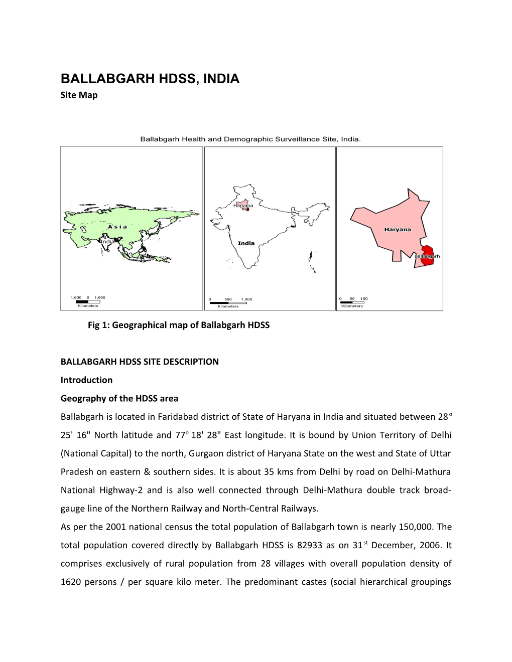 Fig 1: Geographical Map of Ballabgarh HDSS