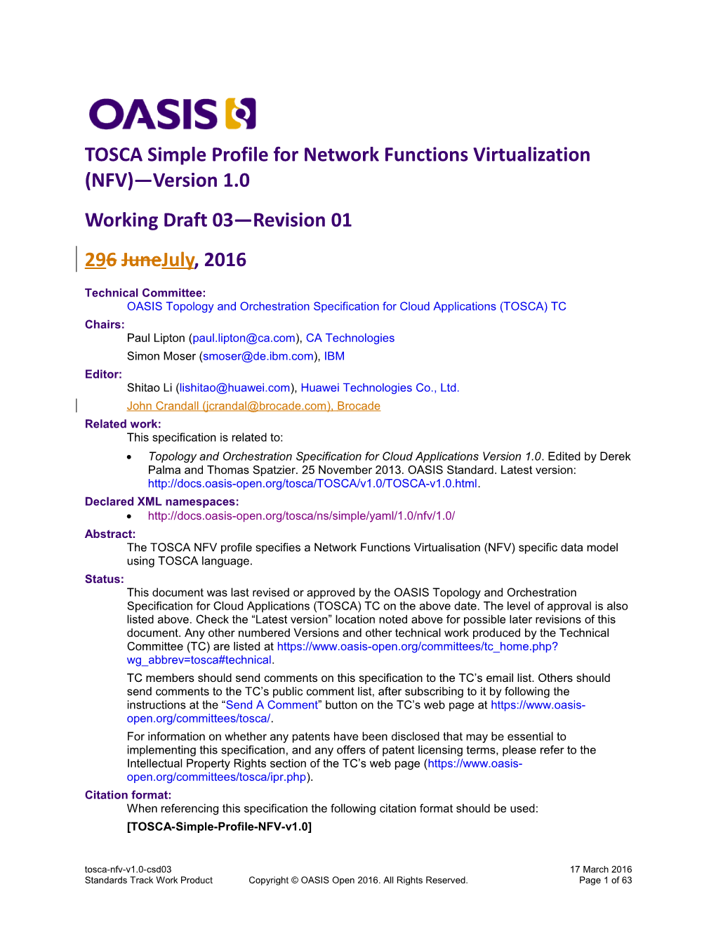 TOSCA Simple Profile for Network Functions Virtualization (NFV) Version 1.0 s2