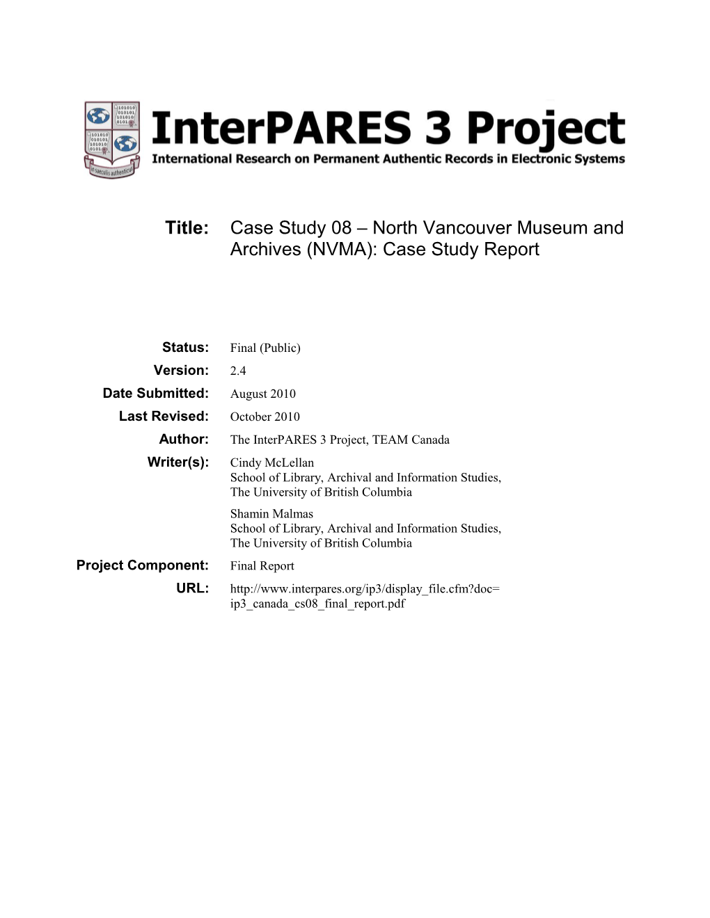 Case Study 08 North Vancouver Museum and Archives (NVMA): Case Study Report