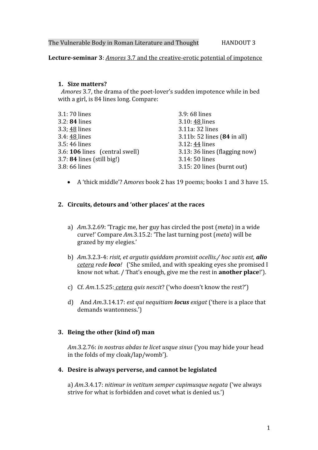 The Vulnerable Body in Roman Literature and Thought HANDOUT 3