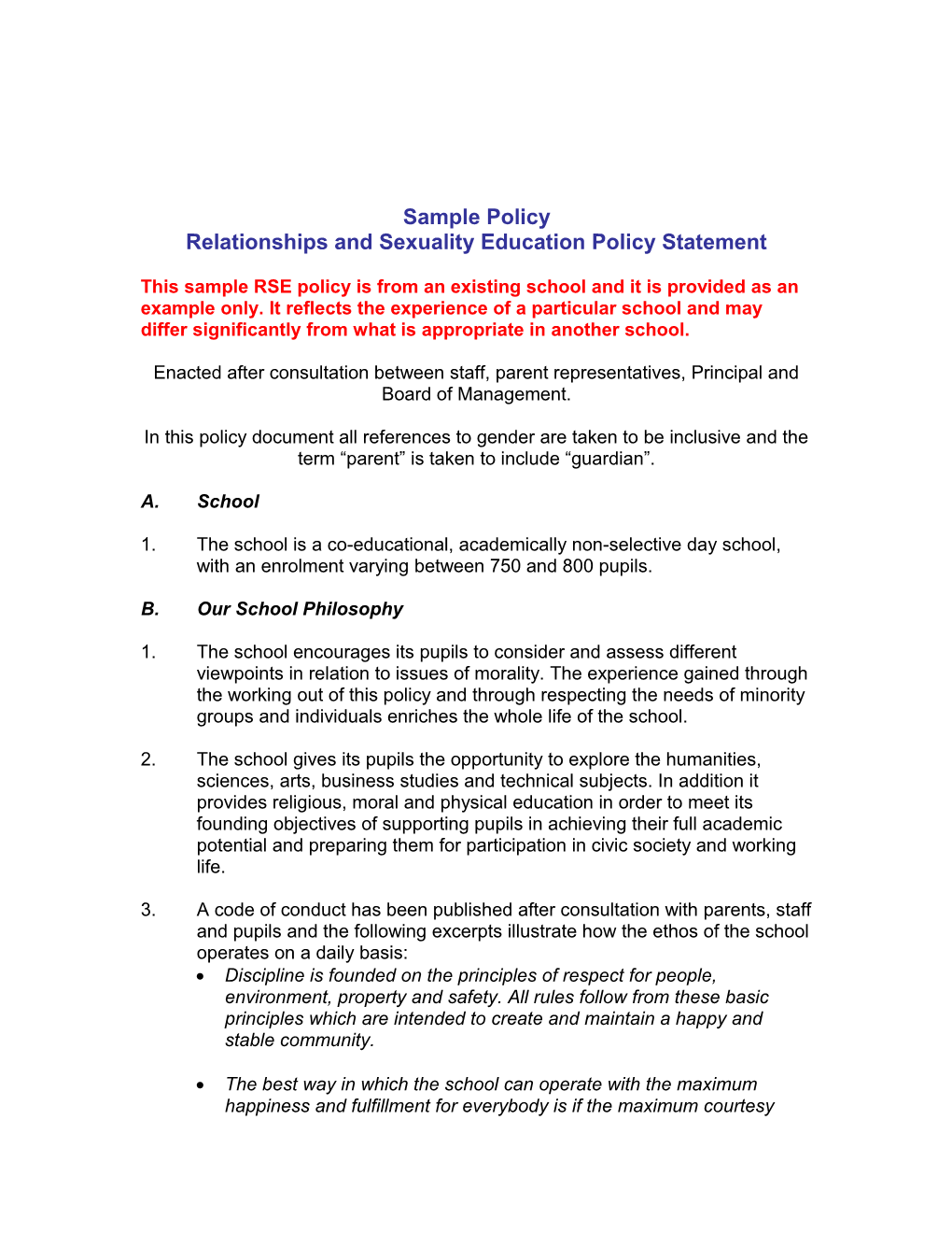 Relationships and Sexuality Education Sample Policy Statement (File Format Word 80KB)