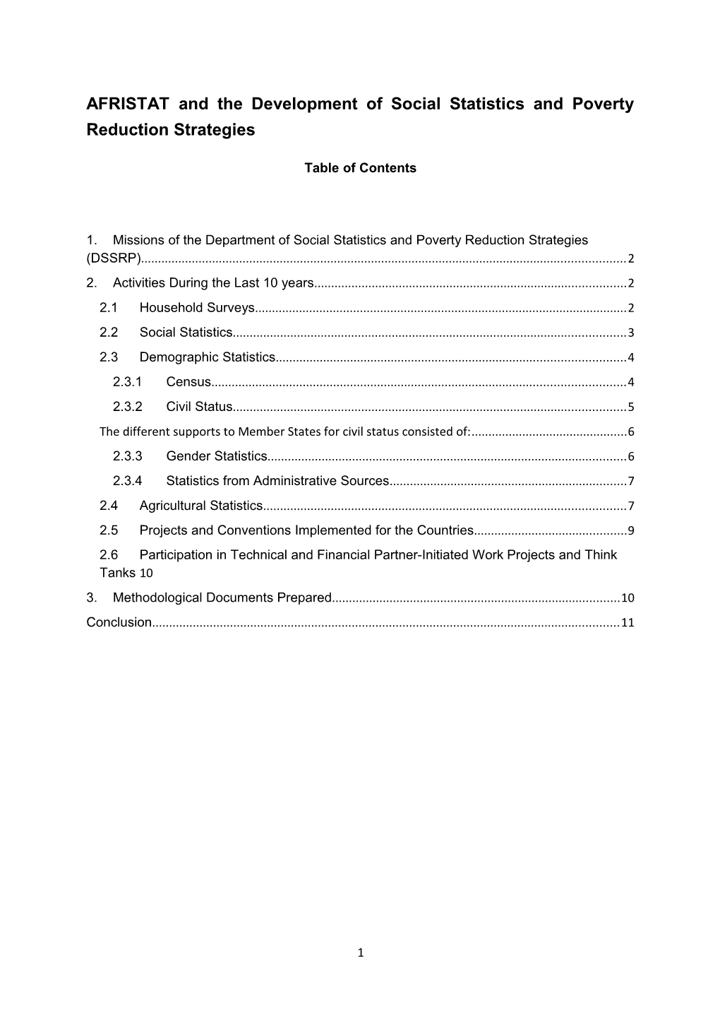 AFRISTAT and the Development of Social Statistics and Poverty Reduction Strategies