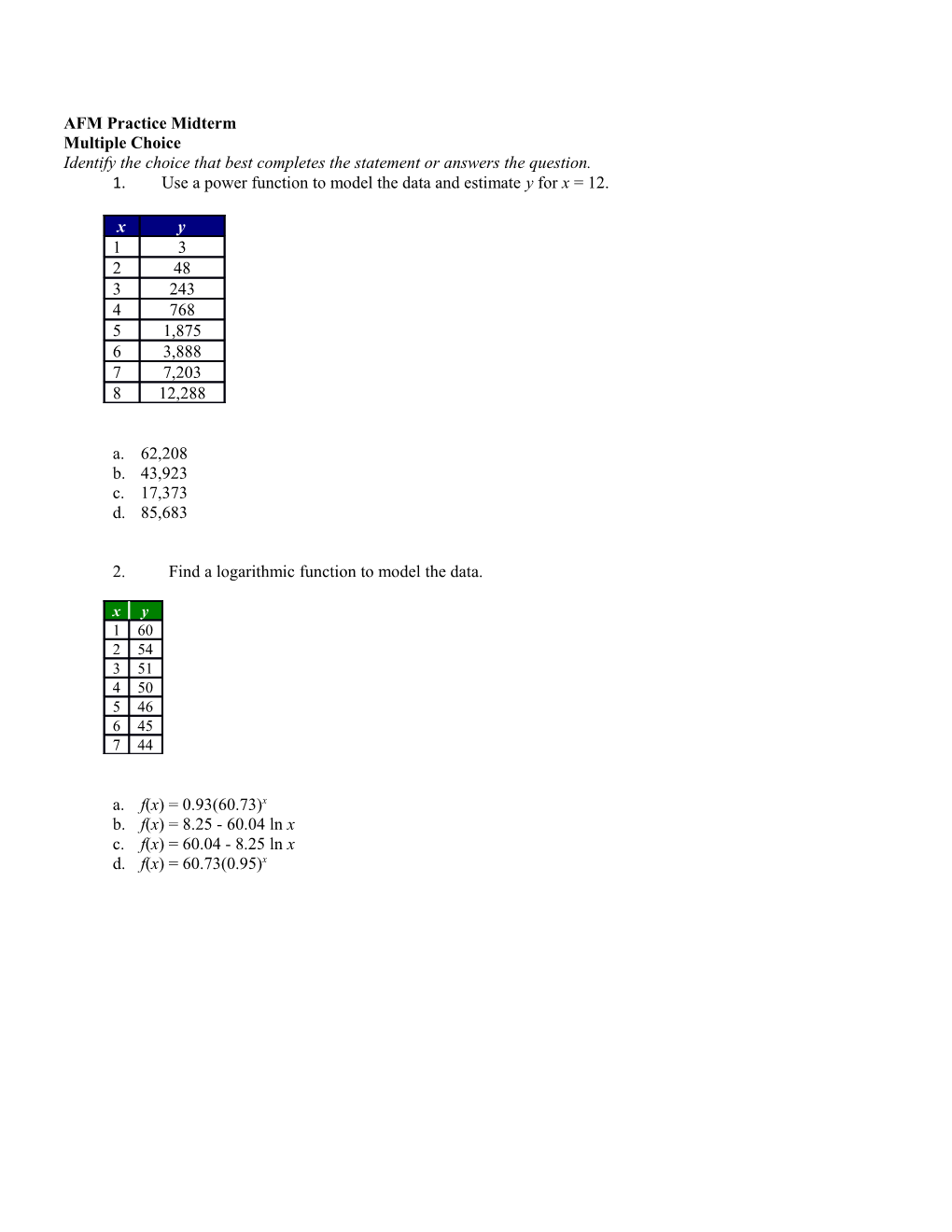 AFM Practice Midterm