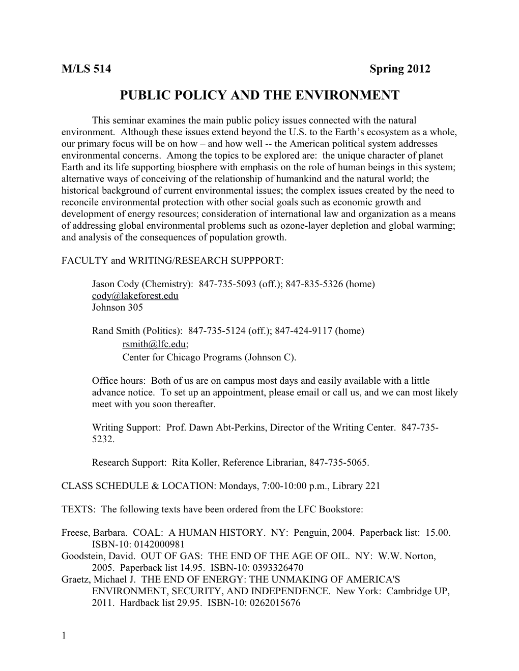 Public Policy and the Environment