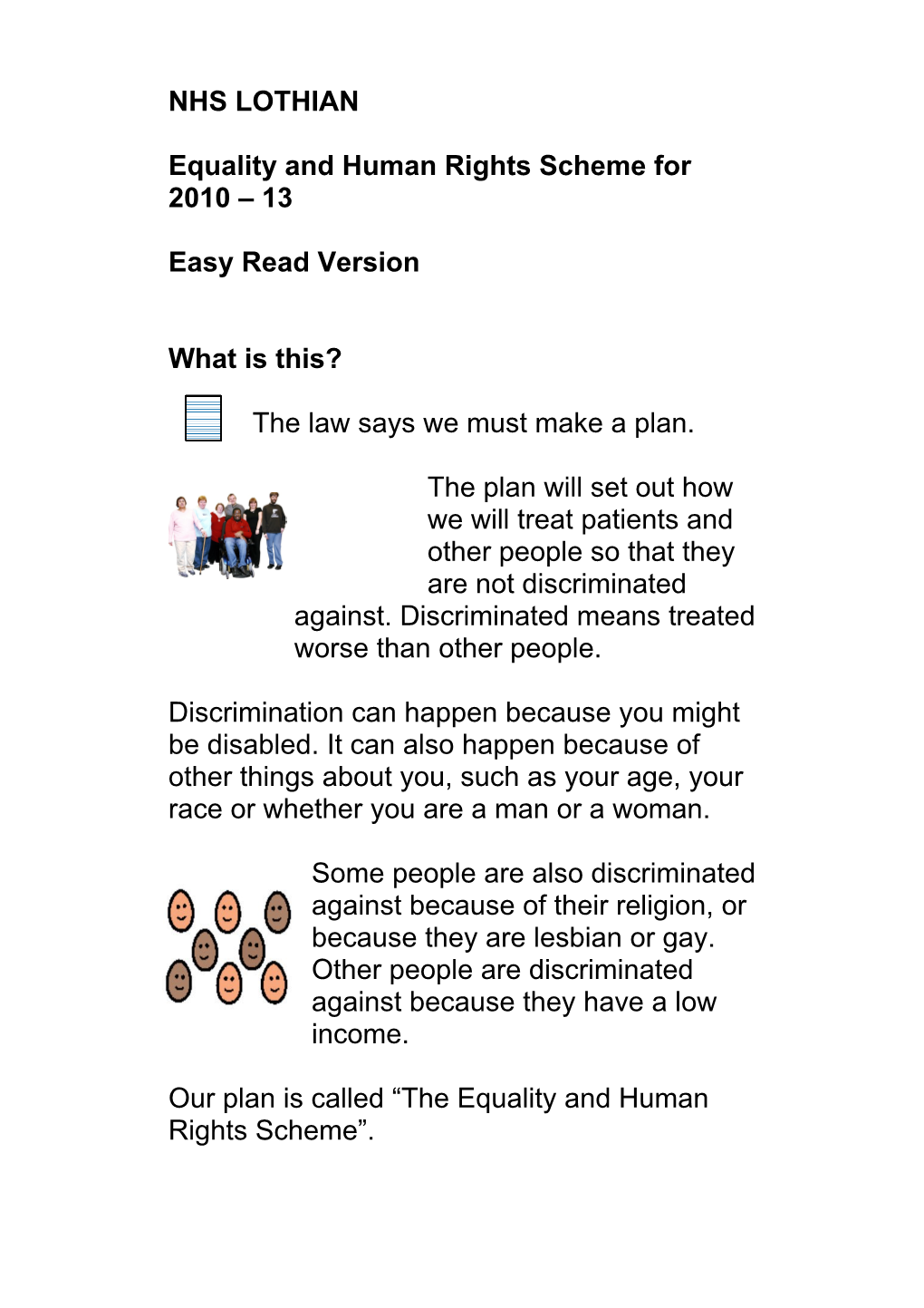 Easy Read Equality & Human Rights Scheme 2010-13