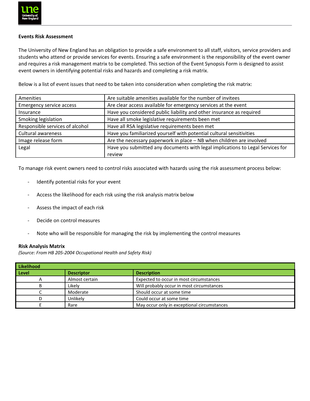 Events Risk Assessment