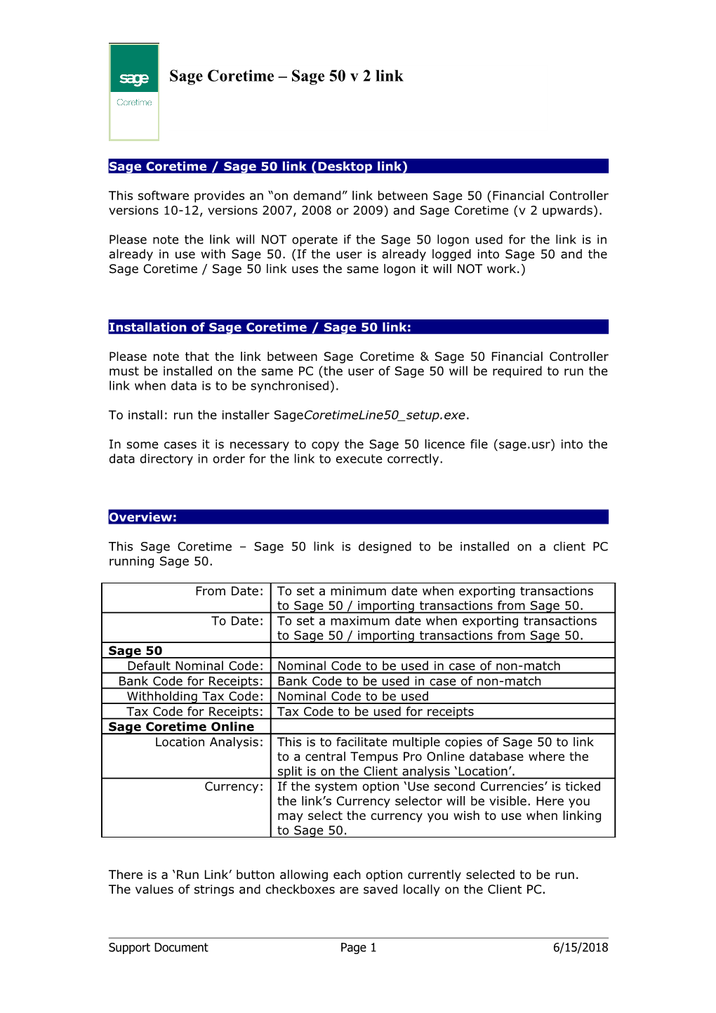 Sage Coretime / Sage 50 Link (Desktop Link)