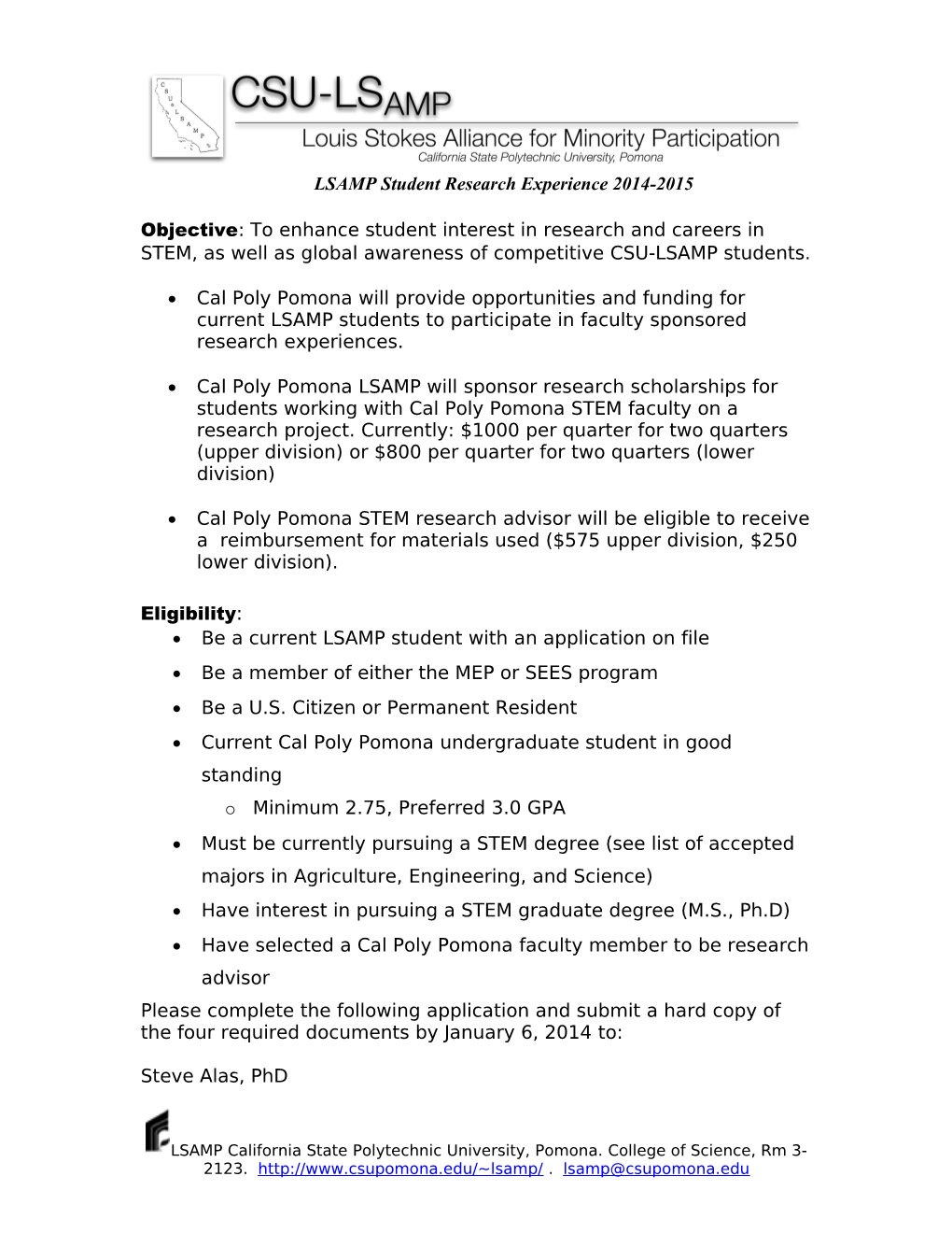 LSAMP Student Research Experience 2014-2015