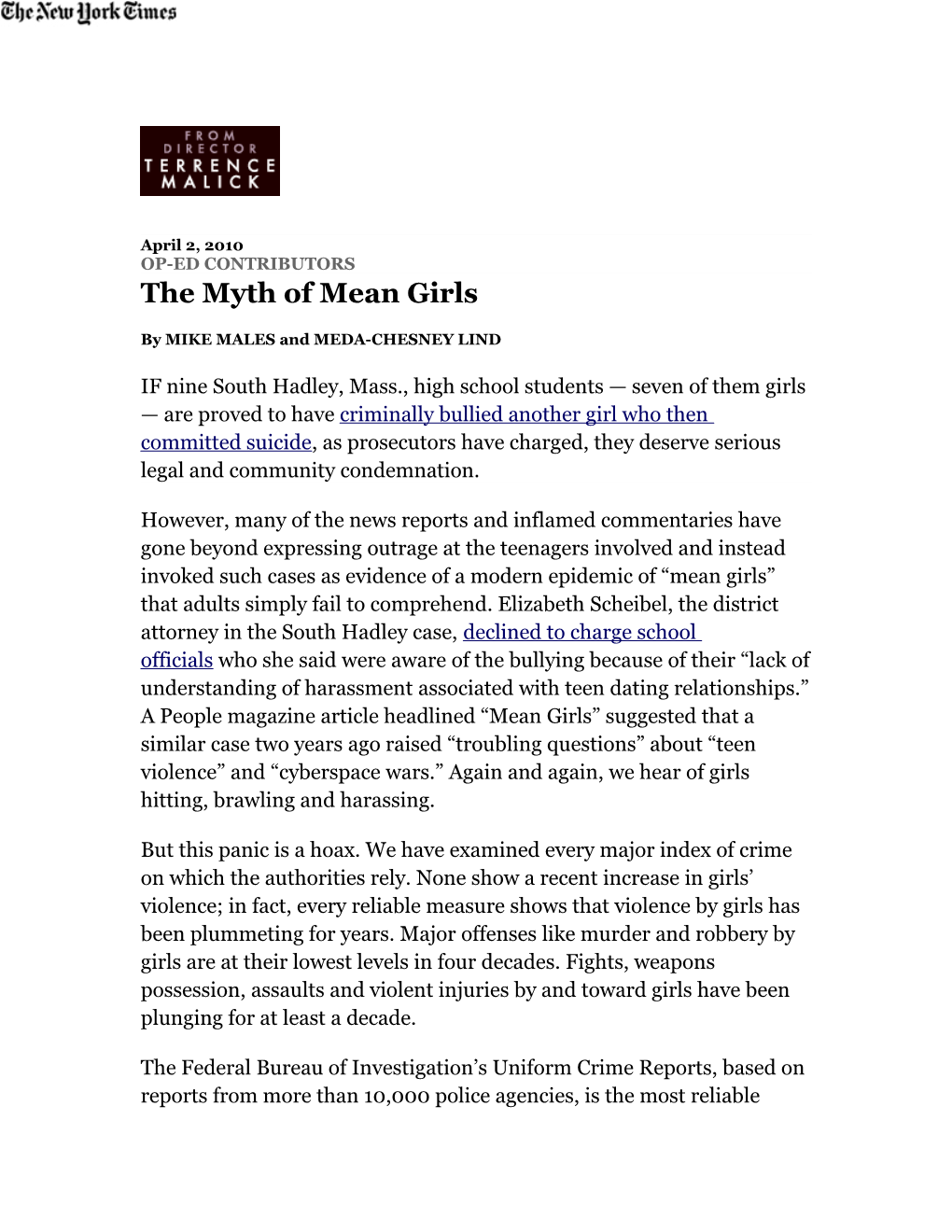 The Myth of Mean Girls