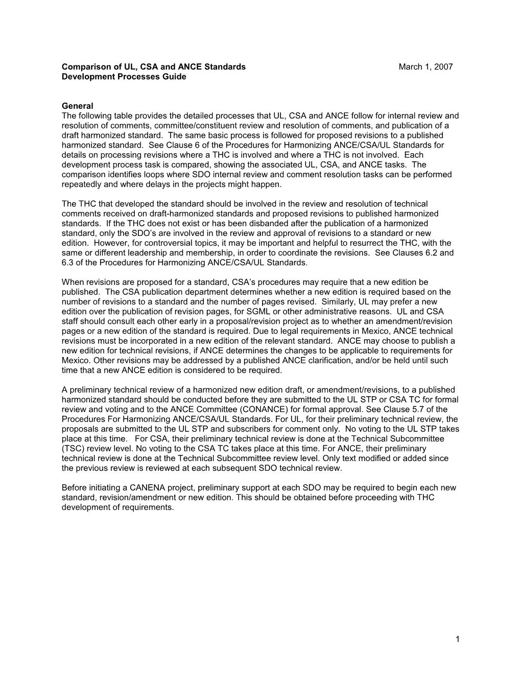 Comparison of Ul and Csa Standards Development Processes