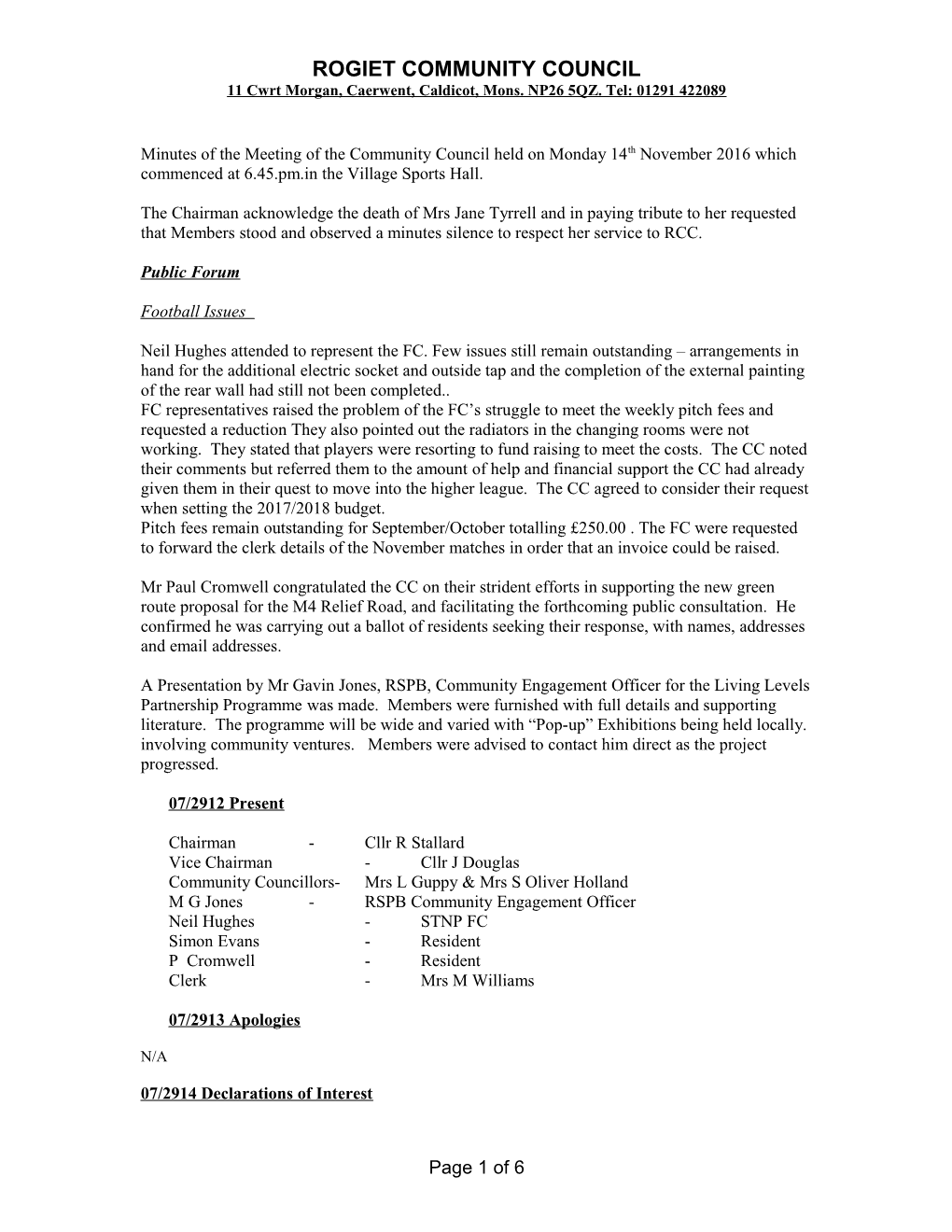 Minutes of the Meeting of the Community Council Held on Monday 20Th June 2011 Commencing at 6