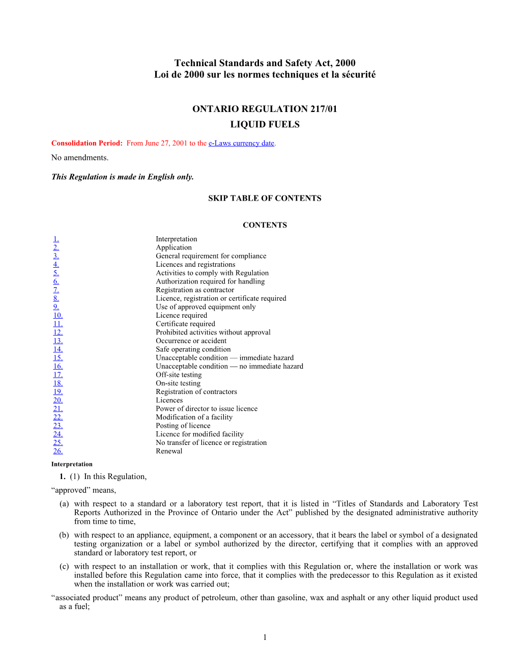 Technical Standards and Safety Act, 2000 - O. Reg. 217/01
