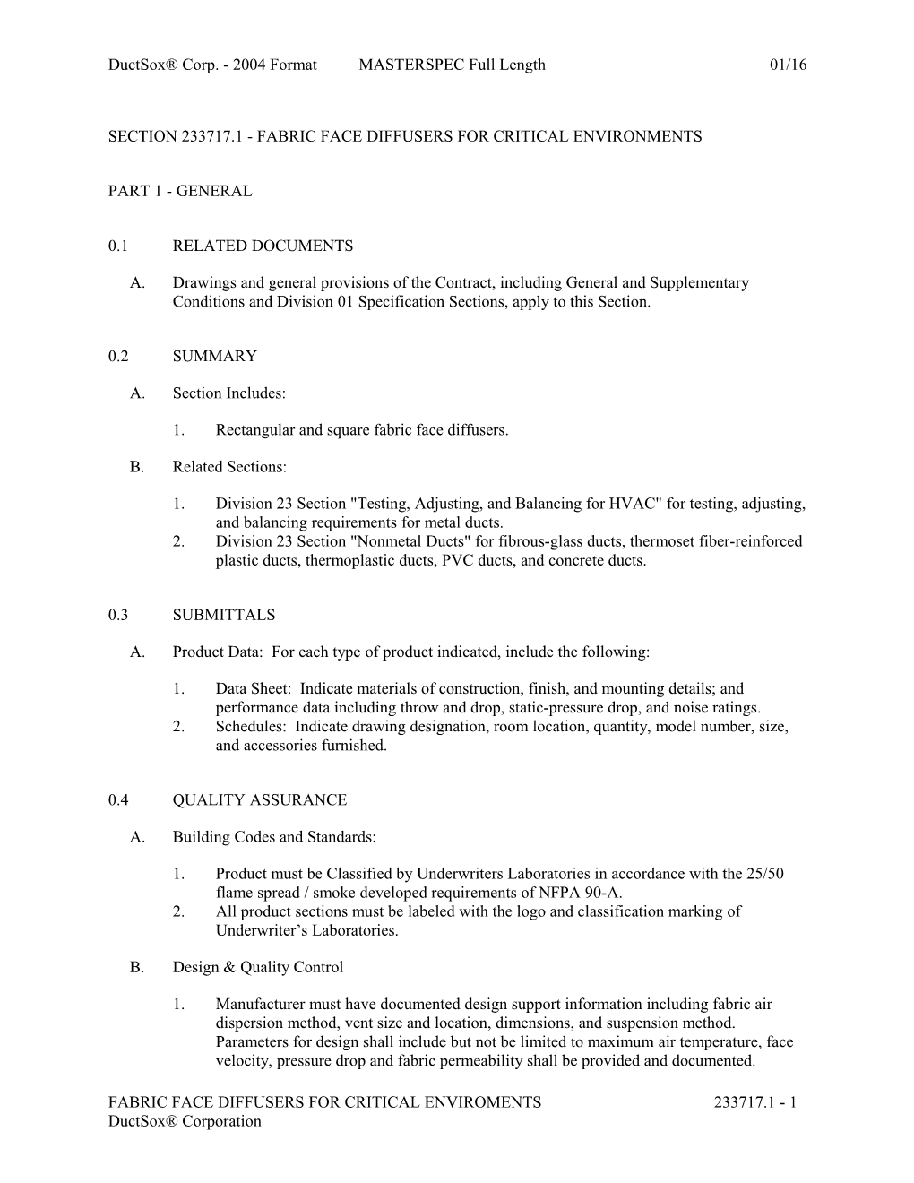 Section 233717.1 - Labsox D-Fuser Metal Pan