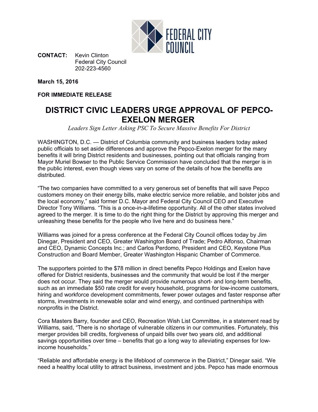 Pepco Holdings-Exelon Merger