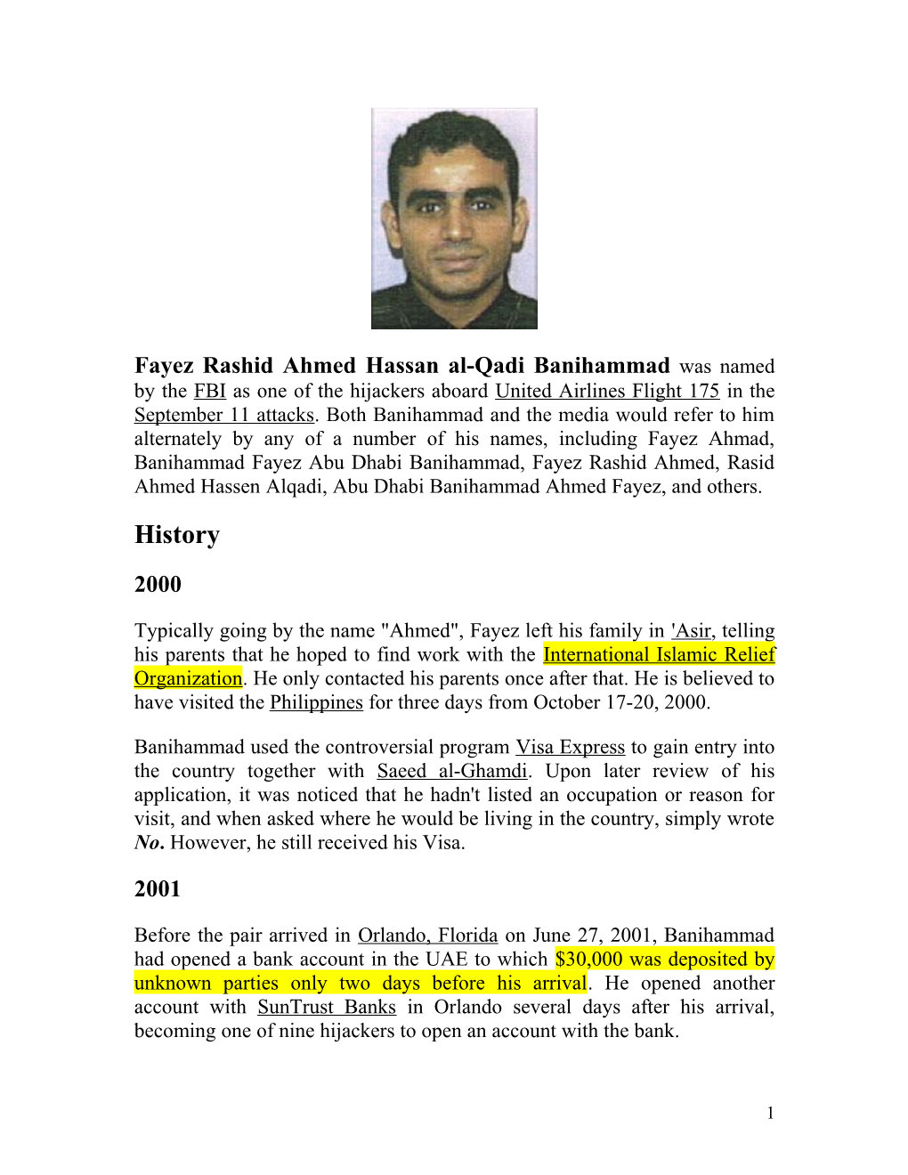 Fayez Rashid Ahmed Hassan Al-Qadi Banihammad Was Named by the FBI As One of the Hijackers