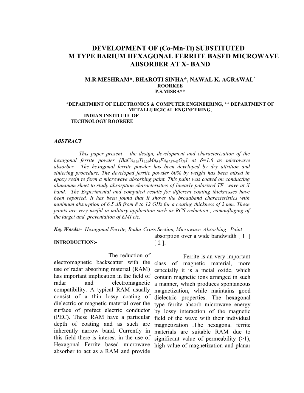 DEVELOPMENT of (Co-Mn-Ti) SUBSTITUTED