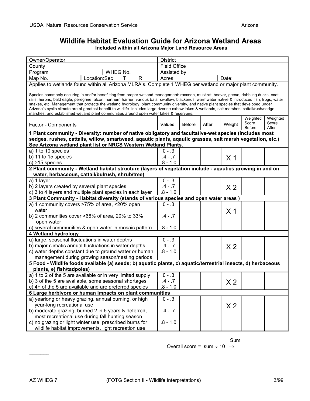 Wildlife Habitat Evaluation Guide for Arizona Wetland Areas